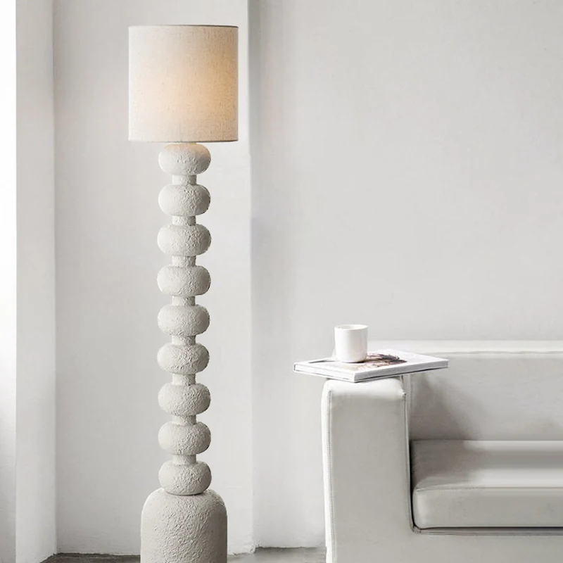 Traditional Japanese Round Square Resin Glass Fabric 1-Light Standing Floor Lamp For Bedroom