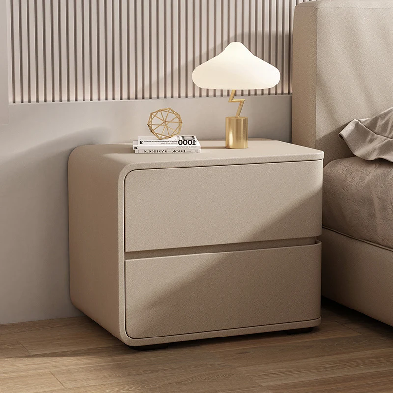 Contemporary Luxury Rectangle Microfiber Leather MDF Plywood Pine Wood Plastic Metal Nightstand 2-Drawer For Bedroom