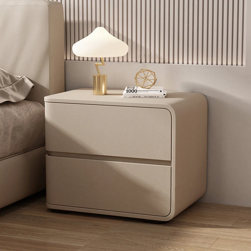 Contemporary Luxury Rectangle Microfiber Leather MDF Plywood Pine Wood Plastic Metal Nightstand 2-Drawer For Bedroom