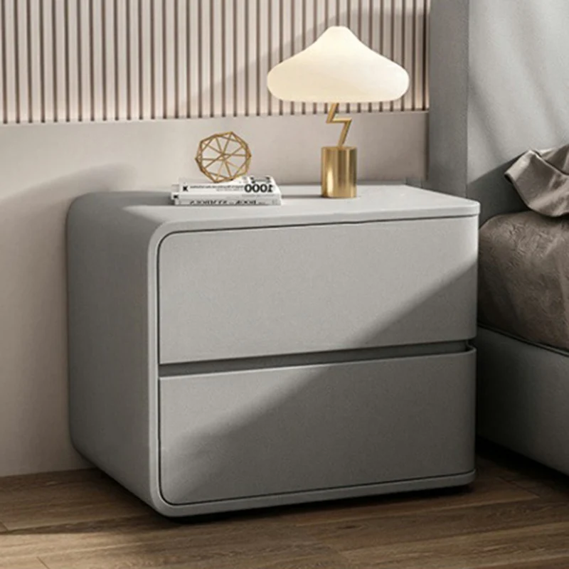 Contemporary Luxury Rectangle Microfiber Leather MDF Plywood Pine Wood Plastic Metal Nightstand 2-Drawer For Bedroom