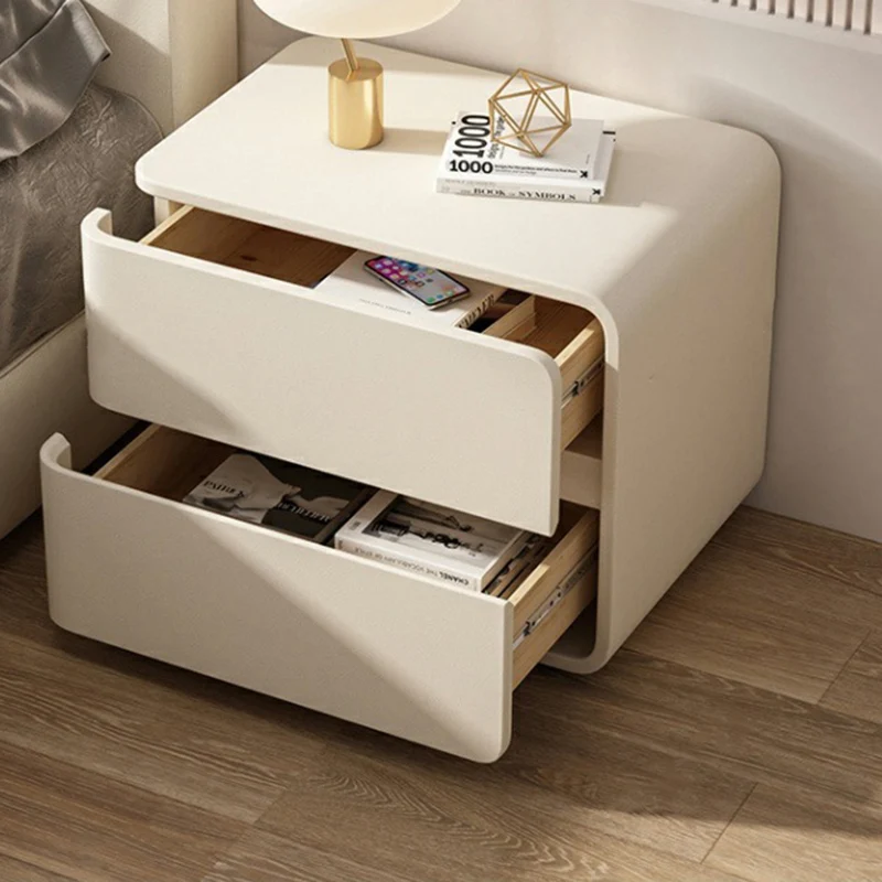 Contemporary Luxury Rectangle Microfiber Leather MDF Plywood Pine Wood Plastic Metal Nightstand 2-Drawer For Bedroom