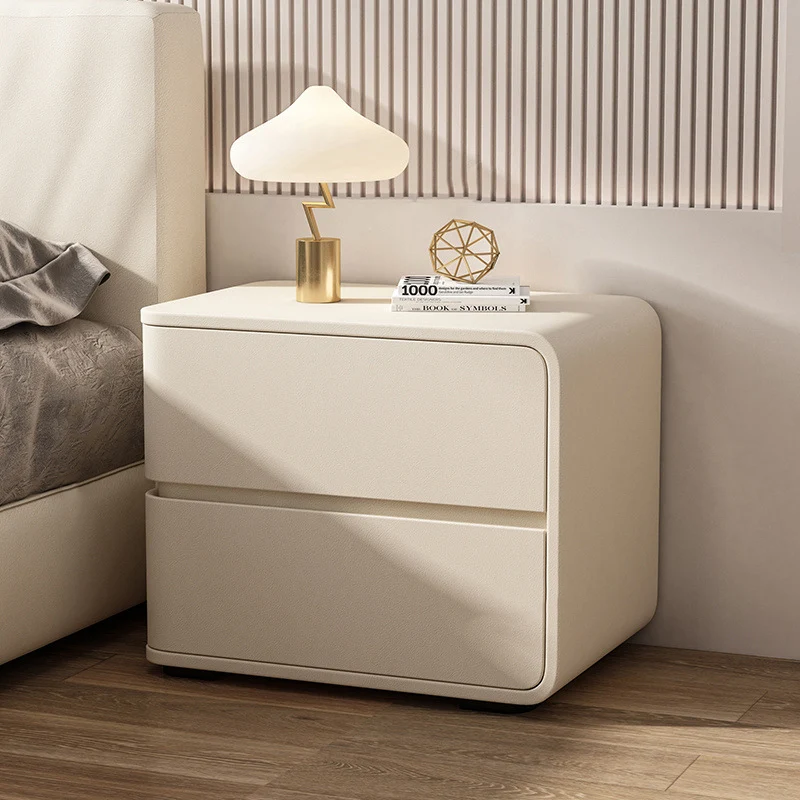 Contemporary Luxury Rectangle Microfiber Leather MDF Plywood Pine Wood Plastic Metal Nightstand 2-Drawer For Bedroom