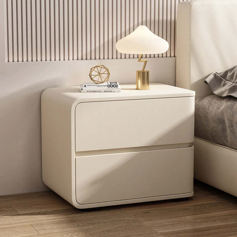 Contemporary Luxury Rectangle Microfiber Leather MDF Plywood Pine Wood Plastic Metal Nightstand 2-Drawer For Bedroom