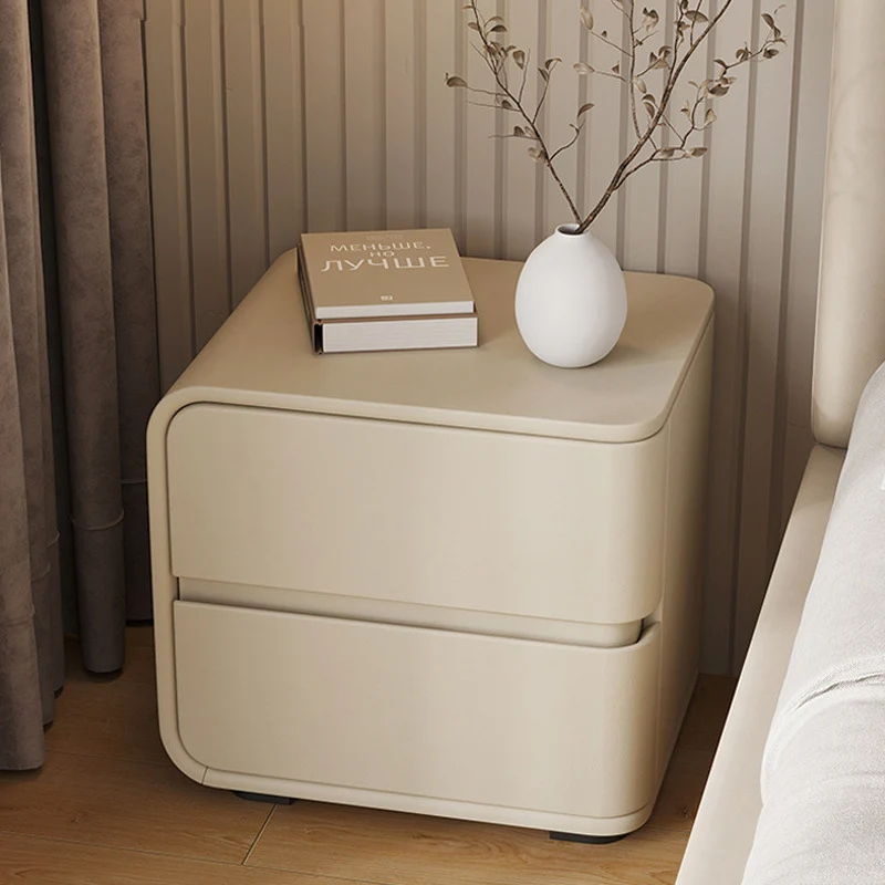 Contemporary Luxury Rectangle Microfiber Leather MDF Plywood Pine Wood Plastic Metal Nightstand 2-Drawer For Bedroom