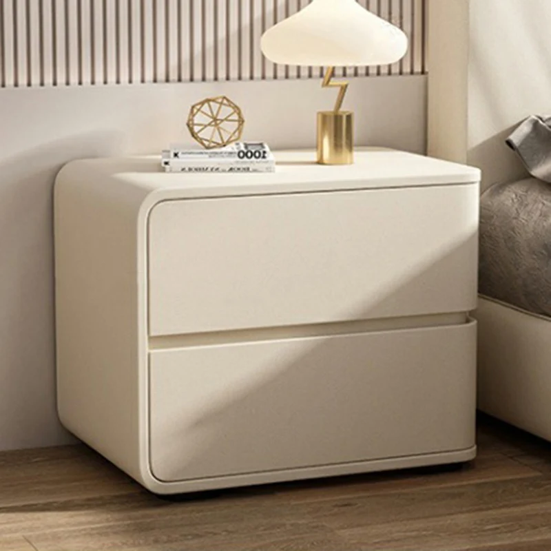 Contemporary Luxury Rectangle Microfiber Leather MDF Plywood Pine Wood Plastic Metal Nightstand 2-Drawer For Bedroom