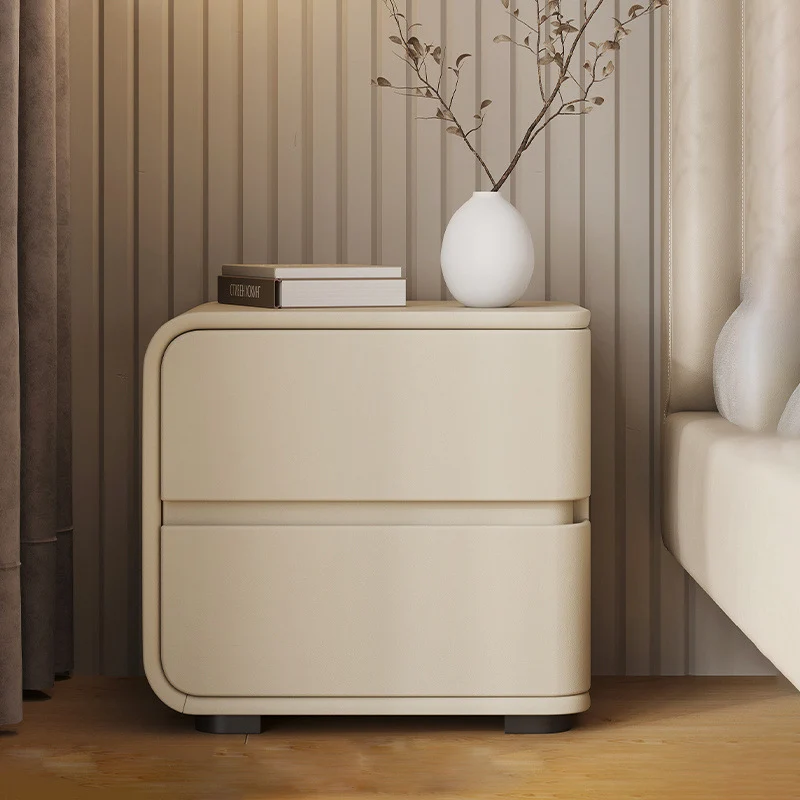 Contemporary Luxury Rectangle Microfiber Leather MDF Plywood Pine Wood Plastic Metal Nightstand 2-Drawer For Bedroom