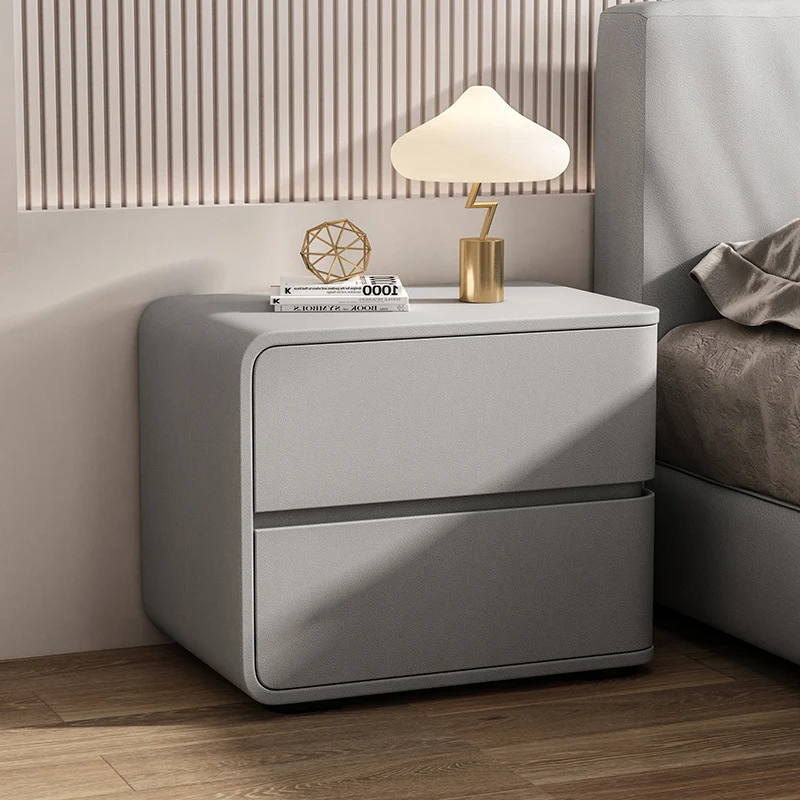 Contemporary Luxury Rectangle Microfiber Leather MDF Plywood Pine Wood Plastic Metal Nightstand 2-Drawer For Bedroom