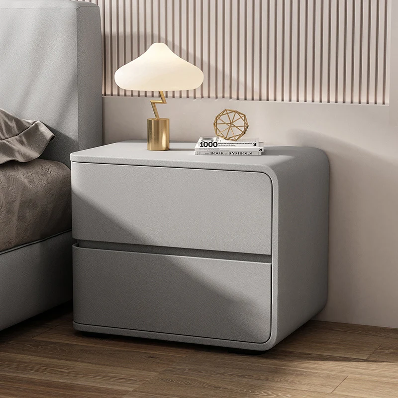 Contemporary Luxury Rectangle Microfiber Leather MDF Plywood Pine Wood Plastic Metal Nightstand 2-Drawer For Bedroom