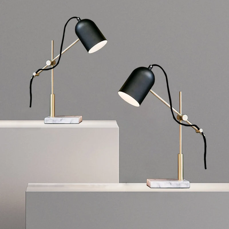 Contemporary Nordic Geometric Lines Iron Marble 1-Light Table Lamp For Bedroom Or Home Office