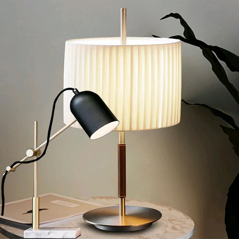 Contemporary Nordic Geometric Lines Iron Marble 1-Light Table Lamp For Bedroom Or Home Office