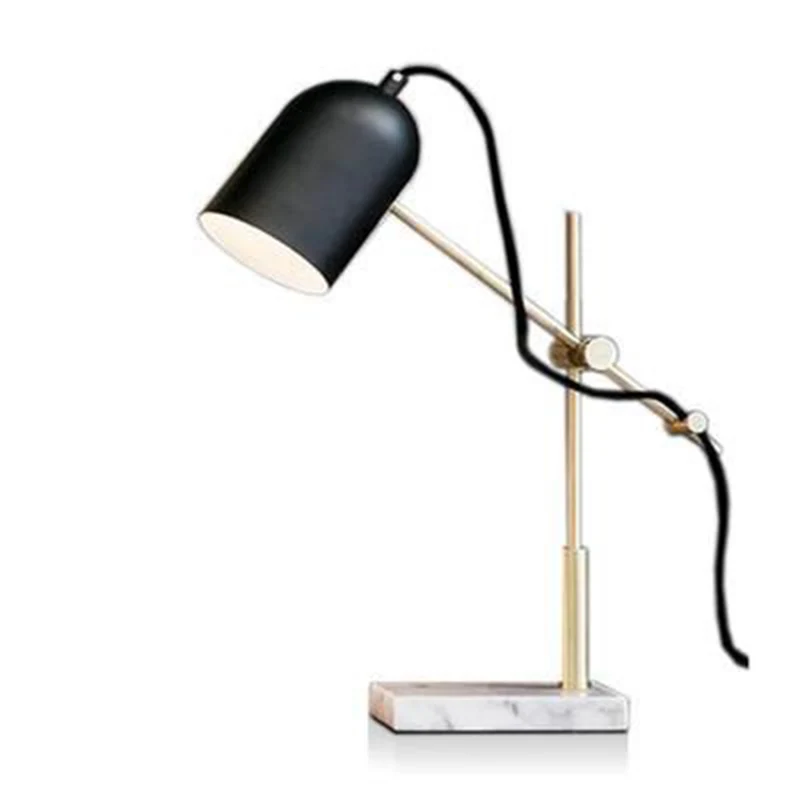 Contemporary Nordic Geometric Lines Iron Marble 1-Light Table Lamp For Bedroom Or Home Office