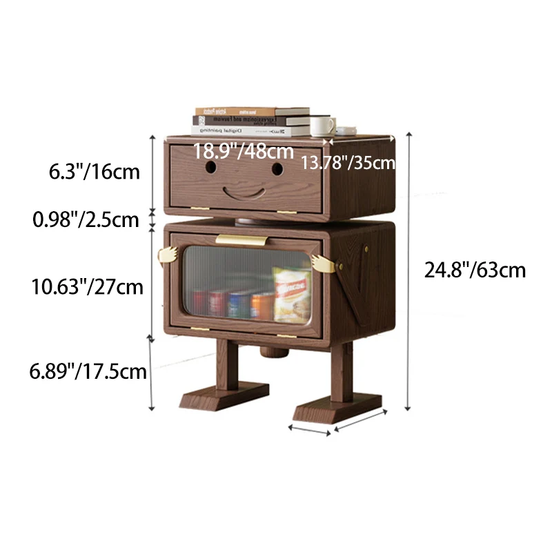Modern Art Deco Kids Robot Rubberwood Acrylic Plastic Rotatable Nightstand 2-Drawer For Bedroom