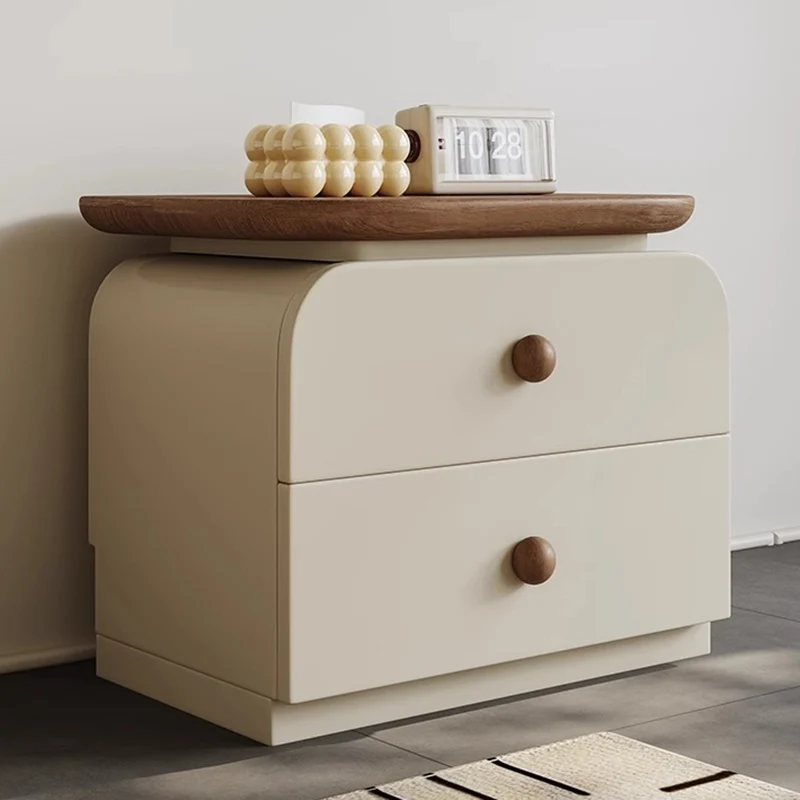 Traditional Vintage Square Solid Wood Plywood MDF Cat-Scratch Leather Nightstand 2-Drawer For Bedroom