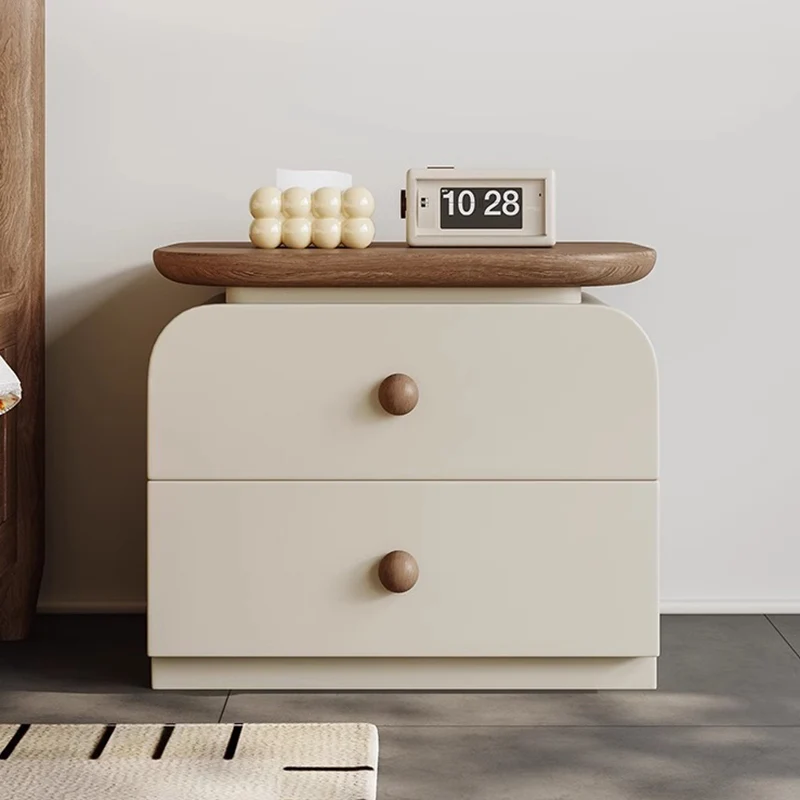 Traditional Vintage Square Solid Wood Plywood MDF Cat-Scratch Leather Nightstand 2-Drawer For Bedroom