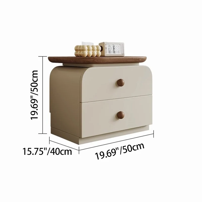 Traditional Vintage Square Solid Wood Plywood MDF Cat-Scratch Leather Nightstand 2-Drawer For Bedroom