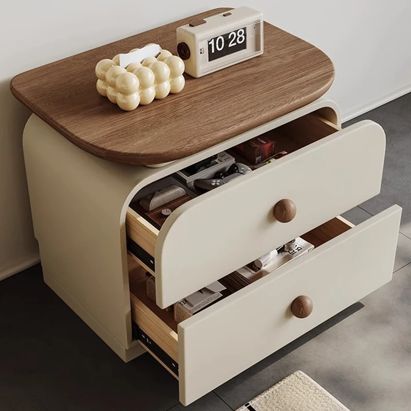 Traditional Vintage Square Solid Wood Plywood MDF Cat-Scratch Leather Nightstand 2-Drawer For Bedroom