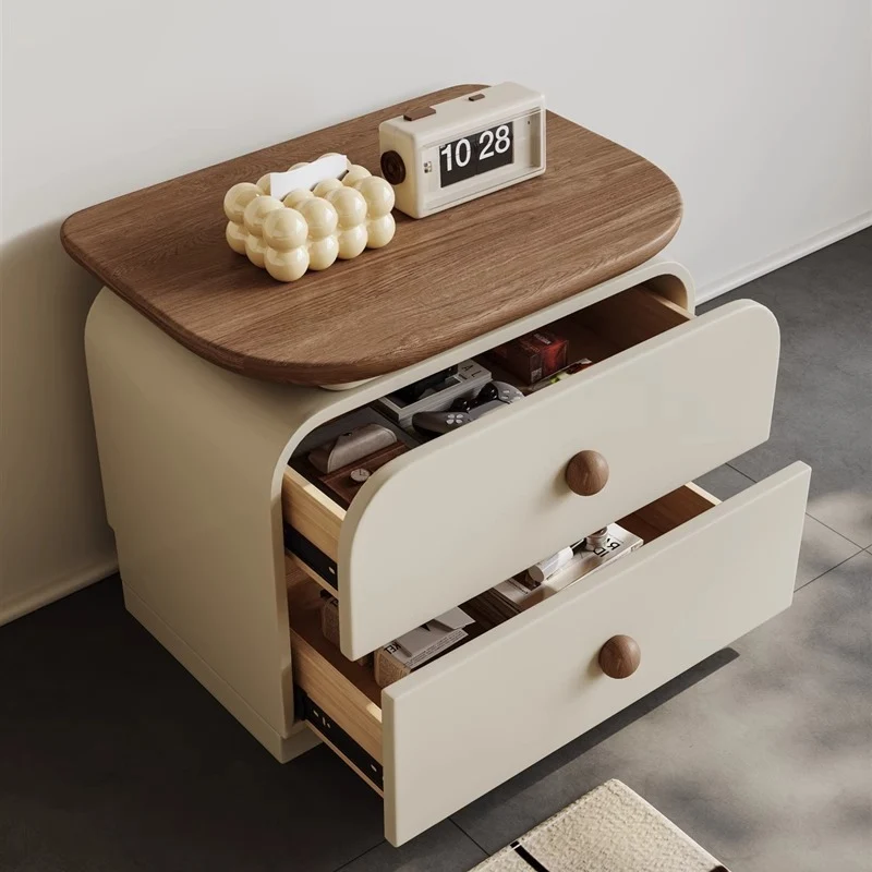 Traditional Vintage Square Solid Wood Plywood MDF Cat-Scratch Leather Nightstand 2-Drawer For Bedroom