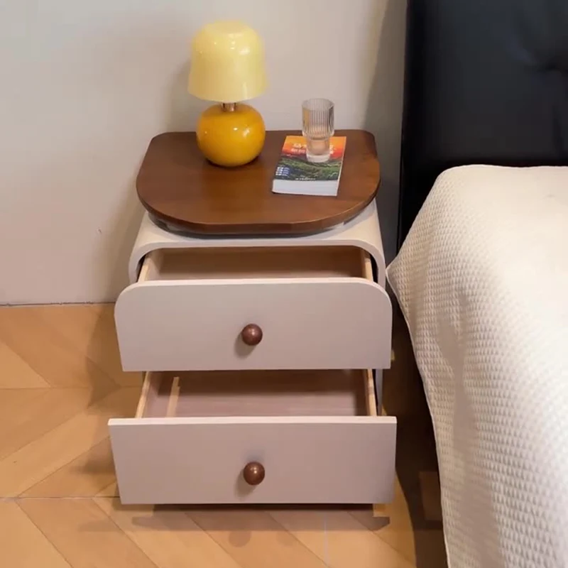 Traditional Vintage Square Solid Wood Plywood MDF Cat-Scratch Leather Nightstand 2-Drawer For Bedroom