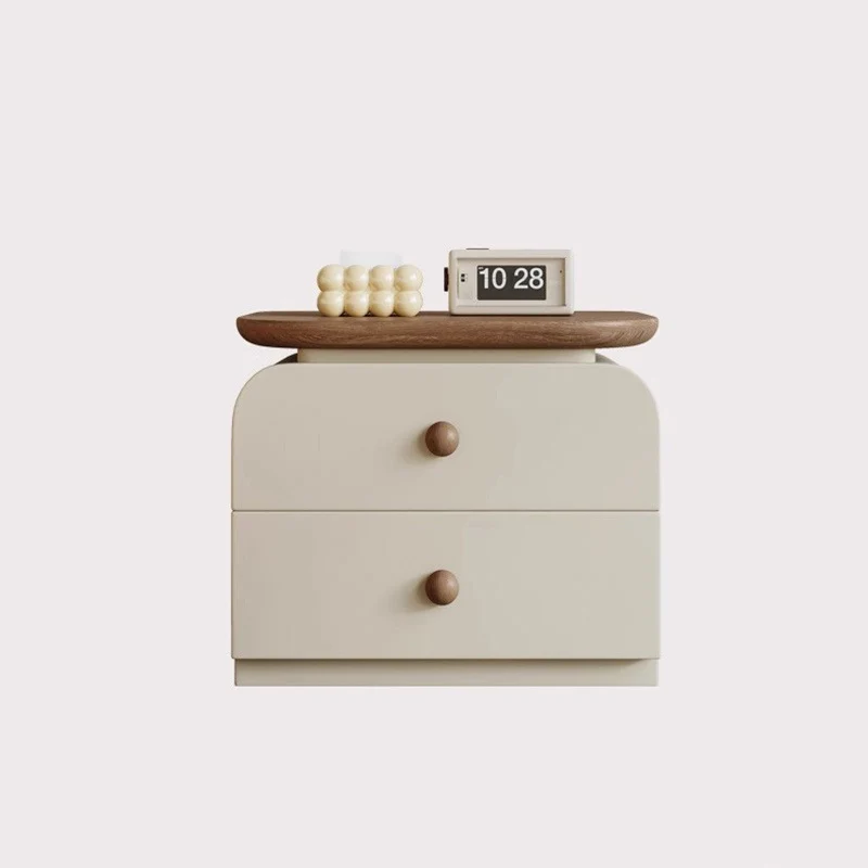 Traditional Vintage Square Solid Wood Plywood MDF Cat-Scratch Leather Nightstand 2-Drawer For Bedroom