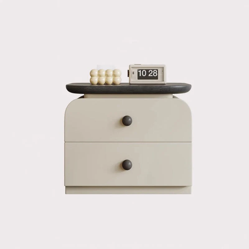 Traditional Vintage Square Solid Wood Plywood MDF Cat-Scratch Leather Nightstand 2-Drawer For Bedroom