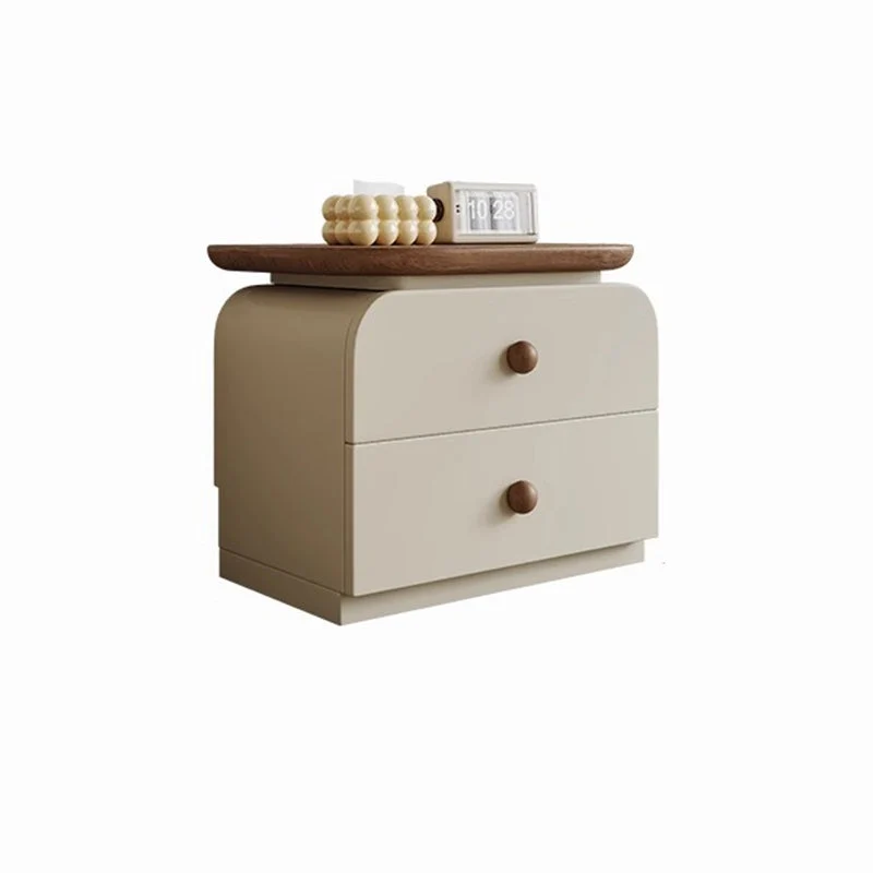 Traditional Vintage Square Solid Wood Plywood MDF Cat-Scratch Leather Nightstand 2-Drawer For Bedroom