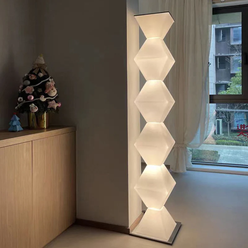 Contemporary Creative Geometry Iron Stainless Steel Plastic Glass LED Standing Floor Lamp For Living Room