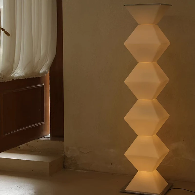 Contemporary Creative Geometry Iron Stainless Steel Plastic Glass LED Standing Floor Lamp For Living Room