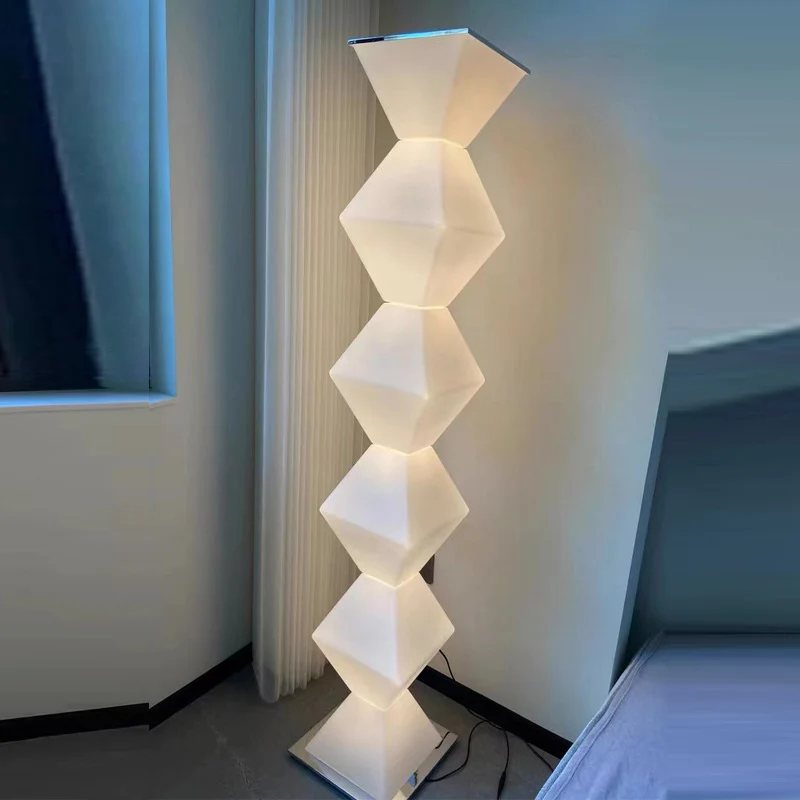 Contemporary Creative Geometry Iron Stainless Steel Plastic Glass LED Standing Floor Lamp For Living Room