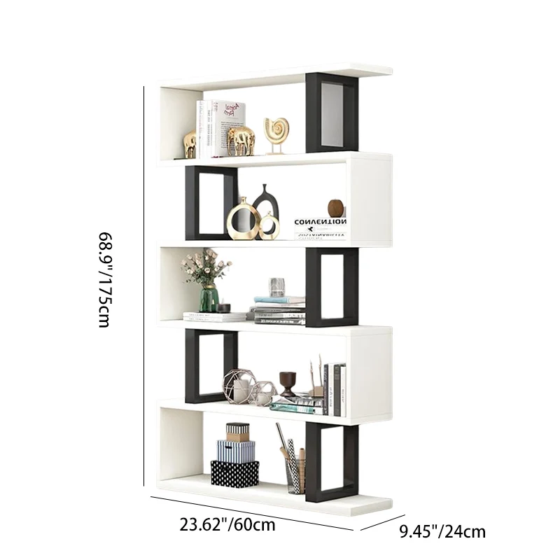 Contemporary Scandinavian Geometric Vertical MDF Steel Bookshelves 3/4/5/6-Tier Open Back Design Standing Shelves For Home Office