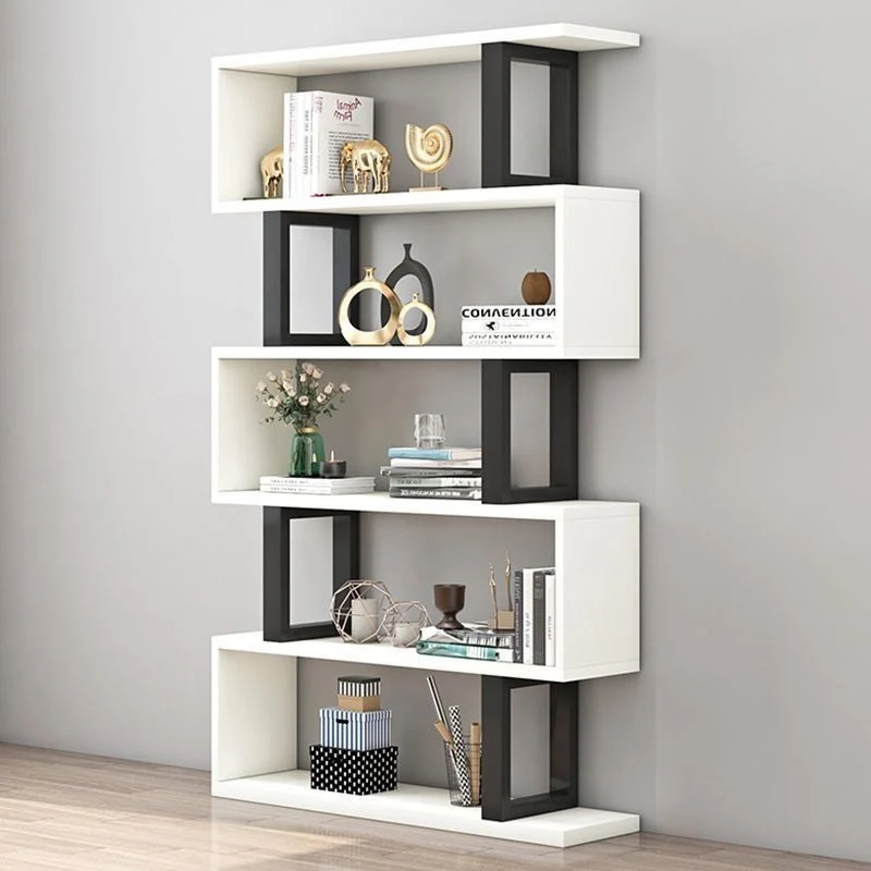 Contemporary Scandinavian Geometric Vertical MDF Steel Bookshelves 3/4/5/6-Tier Open Back Design Standing Shelves For Home Office