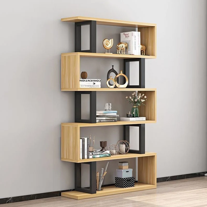 Contemporary Scandinavian Geometric Vertical MDF Steel Bookshelves 3/4/5/6-Tier Open Back Design Standing Shelves For Home Office