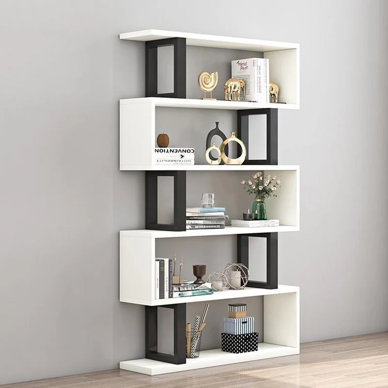 Contemporary Scandinavian Geometric Vertical MDF Steel Bookshelves 3/4/5/6-Tier Open Back Design Standing Shelves For Home Office
