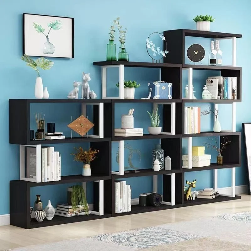 Contemporary Scandinavian Geometric Vertical MDF Steel Bookshelves 3/4/5/6-Tier Open Back Design Standing Shelves For Home Office