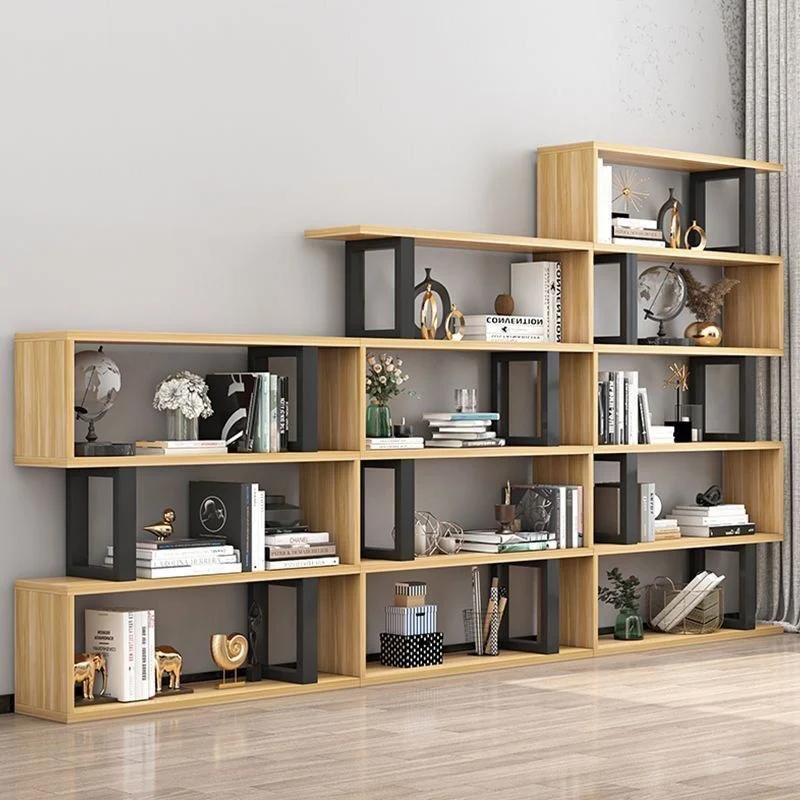 Contemporary Scandinavian Geometric Vertical MDF Steel Bookshelves 3/4/5/6-Tier Open Back Design Standing Shelves For Home Office