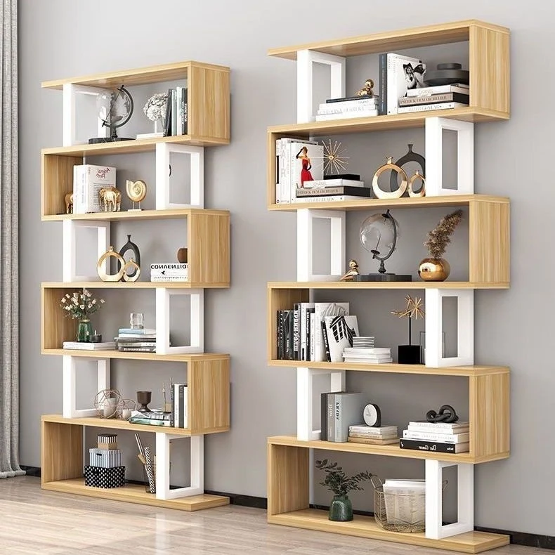 Contemporary Scandinavian Geometric Vertical MDF Steel Bookshelves 3/4/5/6-Tier Open Back Design Standing Shelves For Home Office