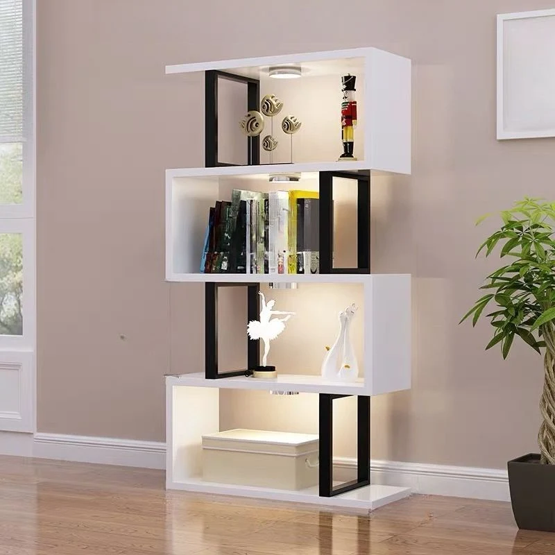 Contemporary Scandinavian Geometric Vertical MDF Steel Bookshelves 3/4/5/6-Tier Open Back Design Standing Shelves For Home Office
