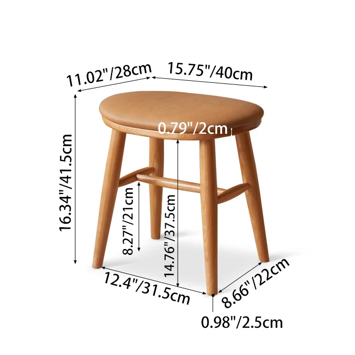 Traditional French Oval PU Leather Cherry Wood Vanity Stool Footrest For Bedroom