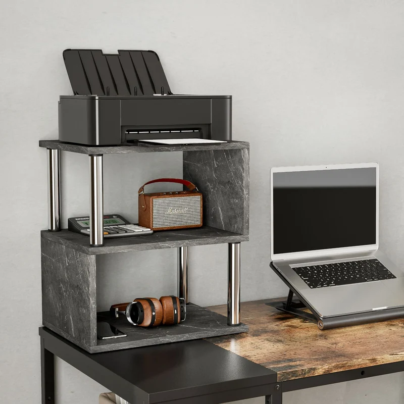 Contemporary Luxury Marble-Patterned Particle Board Stainless Steel Tube Side Table 3-Tier For Living Room