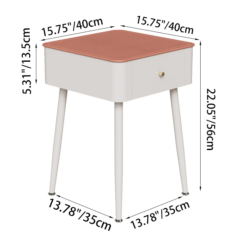 Contemporary Nordic Tempered Glass PP Carbon Steel Square Leather Texture Nightstand With 1 Drawer For Bedroom