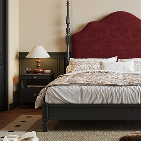 Traditional French Ash Wood Plywood Rectangular Nightstand With 2 Drawers For Bedroom