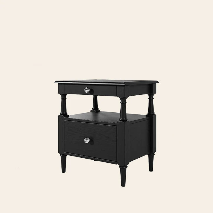 Traditional French Ash Wood Plywood Rectangular Nightstand With 2 Drawers For Bedroom