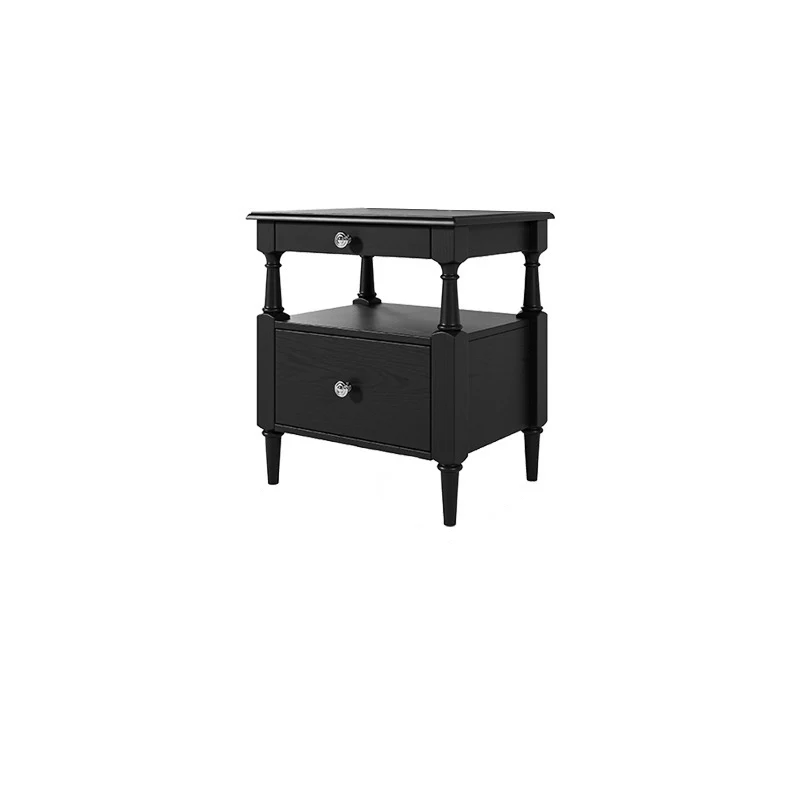 Traditional French Ash Wood Plywood Rectangular Nightstand With 2 Drawers For Bedroom