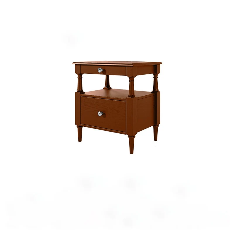 Traditional French Ash Wood Plywood Rectangular Nightstand With 2 Drawers For Bedroom
