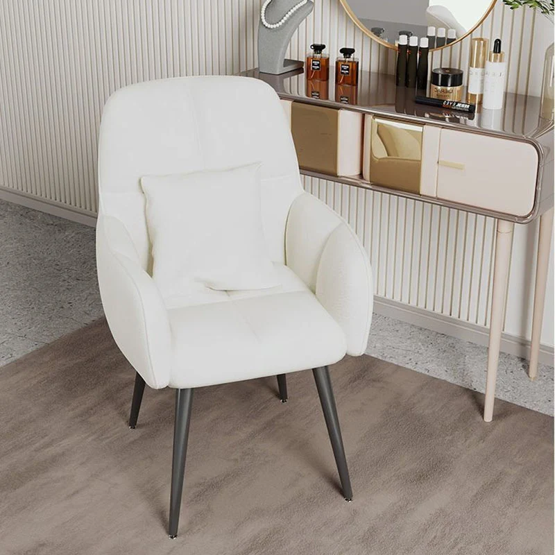 Contemporary Scandinavian Velvet Carbon Steel Grid Trapezoid Vanity Chair With Backrest & Armrests For Bedroom