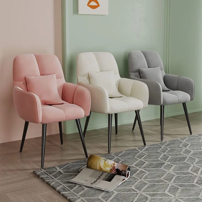 Contemporary Scandinavian Velvet Carbon Steel Grid Trapezoid Vanity Chair With Backrest & Armrests For Bedroom