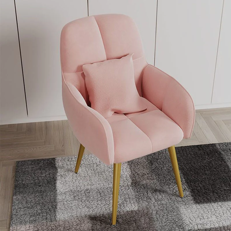 Contemporary Scandinavian Velvet Carbon Steel Grid Trapezoid Vanity Chair With Backrest & Armrests For Bedroom