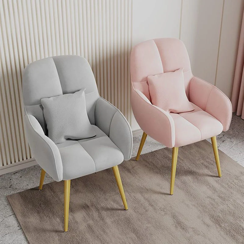 Contemporary Scandinavian Velvet Carbon Steel Grid Trapezoid Vanity Chair With Backrest & Armrests For Bedroom