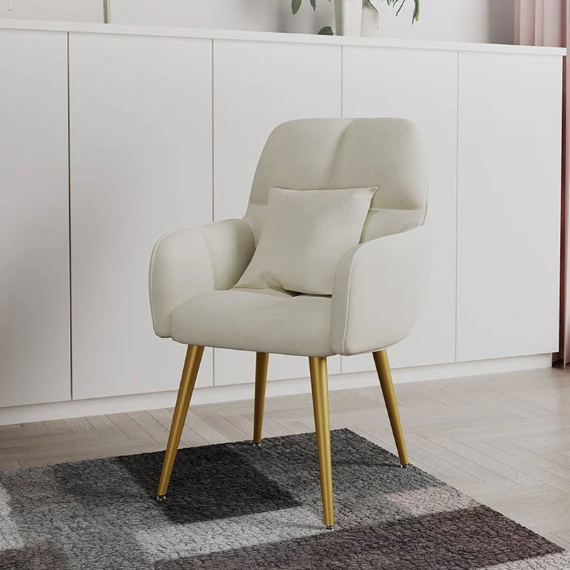 Contemporary Scandinavian Velvet Carbon Steel Grid Trapezoid Vanity Chair With Backrest & Armrests For Bedroom