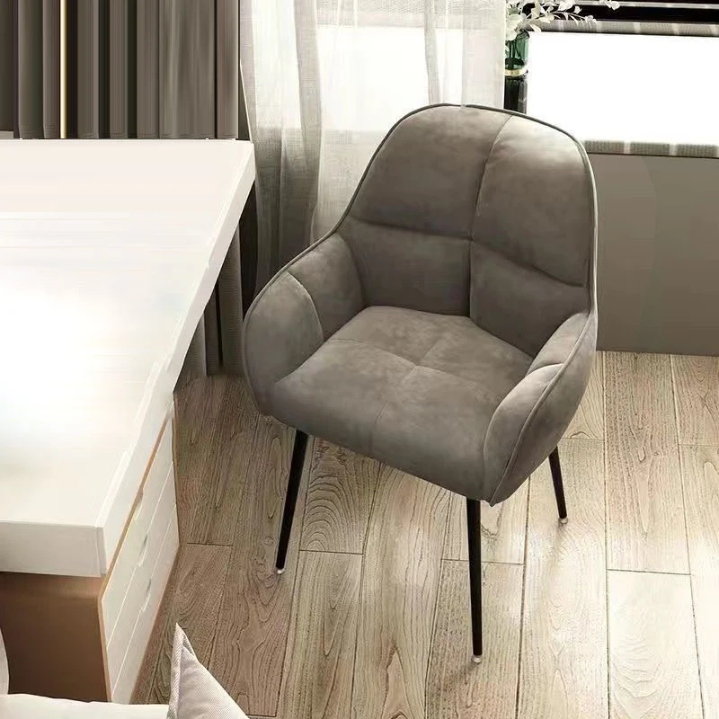 Contemporary Scandinavian Velvet Carbon Steel Grid Trapezoid Vanity Chair With Backrest & Armrests For Bedroom