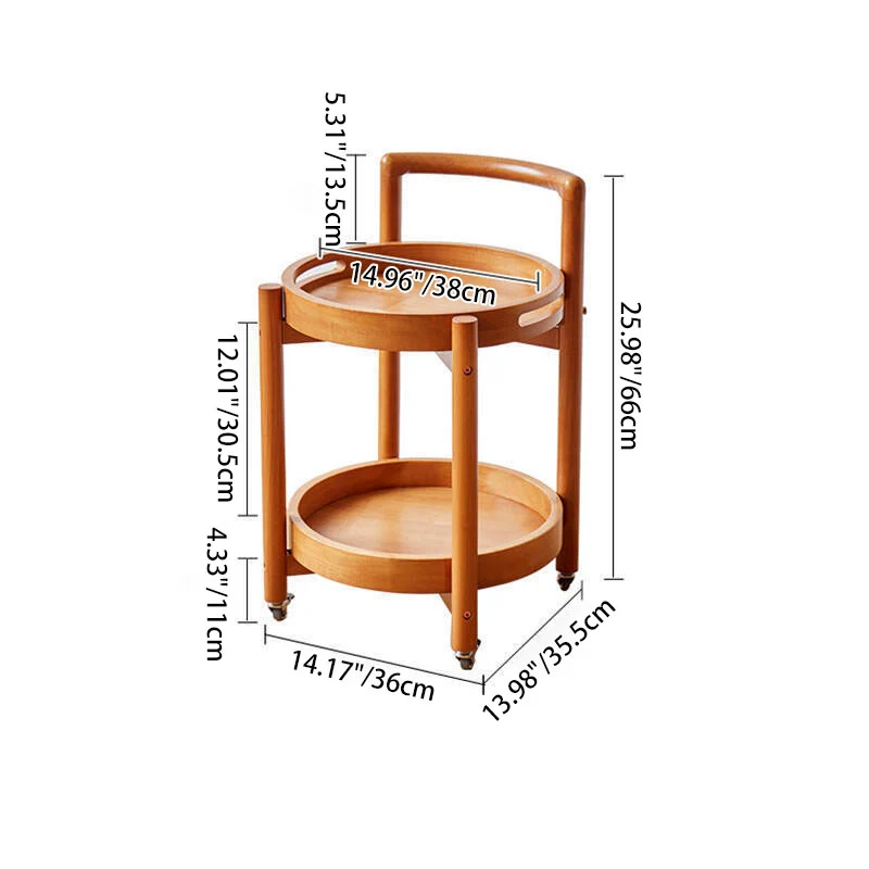 Traditional Vintage Solid Wood Curved Round Cylinder End Table With 2-Tier For Living Room